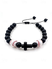 abordables Accesorios-Pulsera deportiva para hombre de materiales mixtos con motivos de fútbol y baloncesto. &amp;Cuentas de fútbol, tamaño ajustable, accesorio de apoyo para aficionados, ropa informal para el día del partido,