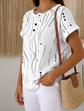  Női Gofris póló Textúrált kötött topok Póló Színes Nyomtatott Grafika Mértani Szüret Stílusos Klasszikus Rövid ujjú Terített nyak Kerek Hosszú felsők Hétköznapi Napi Medence Fehér Arcpír rózsaszín