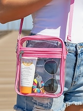 cheap Vacation &amp; Travel Bags-Women's Clear PVC Crossbody Bag, Large and Small Size Transparent Shoulder Bags with Adjustable Straps, Stylish Multi-Color Bags for Beach Vacation, Travel and Casual Daily Use