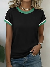 ieftine tricou simplu-Pentru femei Tricou Tee Top Peteci Simplu Modă Stilat Clasic Manșon scurt Stil Nautic Topuri obișnuite Casual Zilnic Ieșire Albastru piscină Negru Roz Îmbujorat Trifoi Vară Primăvară