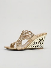 cheap Women-Women's Gold Wedge Heel Slides – Comfortable yet stylish, ideal for relaxed resort dinners by the sea