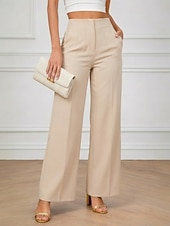 cheap Wide Leg &amp; High Waisted-Women's Wide Leg Chinos Elegant Vacation Fashion Full Length High Waist Plain Comfy Comfort Soft Inelastic Daily Outdoor Office Blue Black White Brown Summer Spring Fall Loose Fit