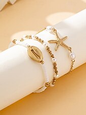 Χαμηλού Κόστους Γυναικείο βραχιόλι-Σετ γυναικείων ελαστικών βραχιολιών μποέμ στυλ, 3 τεμάχια, υλικό κράματος αλουμινίου, χρώματα χρυσού &amp; ασημί, ρυθμιζόμενη εφαρμογή, ιδανικό για διακοπές στην παραλία, casual καθημερινή χρήση