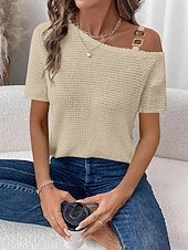 Χαμηλού Κόστους Απλή μπλούζα-Γυναικεία Μπλουζάκι Μπλουζάκι μπλουζάκι Κουρελού Σκέτο Μοντέρνα Στυλάτο Κλασσικό Κοντομάνικο Ασύμμετρος λαιμός Κανονικά μπλουζάκια Καθημερινά Εξόδου Σαββατοκύριακο