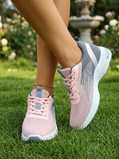 ieftine Adidași de Damă-Adidași roz tricotați, respirabili, pentru femei – pantofi de mers ușori, cu amortizare, cu șireturi flexibile pentru călătorii, sală, activități în aer liber &amp;purtare zilnică