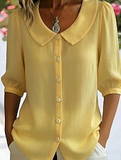 preiswerte Einfache Blusen-Damen Hemd Vintage Stilvoll V Ausschnitt Schulterfrei Lange Oberteile Täglich Arbeit Ferien Blau Schwarz Weiß Gelb Rote Sommer Frühling