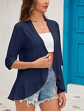 זול ז'קטים מזדמנים-בגדי ריקוד נשים ז'קט קז'ואל נוח נושם לגזור יום יומי אחיד חופשה רחוב לבוש יומיומי ליציאה חזית פתוחה רגיל ללא צווארון רגיל שרוול 4\3 הלבשה עליונה שחור לבן ורוד מסמיק אביב סתיו