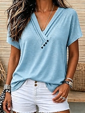 economico T-shirt semplice-Per donna Top estivi Arricciato Bottoni Grafico Semplice Elegante Classico Manica Corta Scollo a V Top lunghi Casuale Quotidiano Abbigliamento da vacanza Bianco Rosa Verde Grigio Azzurro Estate