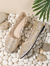 economico Ballerine da donna-Ballerine da donna in rete con paillettes dorate - eleganti scarpe a punta in rete scintillante per resort all'aperto e feste estive in giardino &amp;abiti da vacanza di lusso