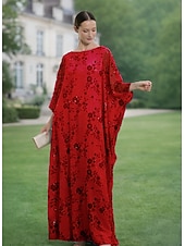 economico Lunghezza del pavimento-Linea ad A Abito Lunghezza al pavimento Abito da invitata a nozze Abito Formale Abito da sera Abito da cerimonia per signora Mezza Manica Scollo a Barca Elegante Semplice Abbellito Formale Chiffon