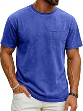 economico magliette di base-Per uomo Maglietta Camicia 100% cotone lavaggio acido Manica Corta Girocollo Estate Primavera Tutte le stagioni Tinta unica Elegante Vintage Neutro Tasca Tinto in capo angosciato Casuale Casa