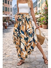 Χαμηλού Κόστους Διακοπές Φούστες-Γυναικεία Φούστα διακοπών Κομψό Βοημία Μοντέρνα Καθημερινό Μίντι Κανονική Μέση Φούστες Γραφική Λαχούρι Κορδόνι Ελαστική μέση Ακανόνιστος γιακάς Ανελαστικό Καθημερινά Διακοπές