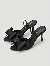 abordables Sandalias de tacón-Sandalias de tacón con tira trasera y lazo morado para mujer: elegantes zapatos de vestir con punta abierta para invitadas a bodas en jardines. &amp;fiestas de verano