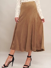 abordables Jupes décontractées-Femmes Jupe en faux daim Élégant Mode Occasionnel Midi Taille haute Jupes Uni Micro-Élastique Quotidien Rue Kaki Printemps