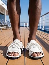 Χαμηλού Κόστους Ανδρες-Ανδρικά λευκά σανδάλια ψαρά με ανοιχτά δάχτυλα, casual καλοκαιρινά παπούτσια, ελαφριά και άνετα υποδήματα θέρετρου για νησιά και κρουαζιέρες, ταξίδια στη θάλασσα, ρούχα για κατάστρωμα και αναψυχή στις διακοπές