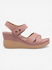 cheap Comfort Sandals-Women's Pink Arch Support Wedge Sandals – Light Weight Cross Strap Comfort Sandals, Adjustable Cushioned Summer Shoes for Walking, All-day Comfort &amp; Daily Wear