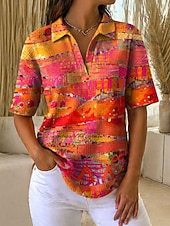  Damen Sommeroberteile Grafik Geometrisch Elegant Vintage Ärmellos Kurzarm Hemdkragen Normale Oberteile Lässig Täglich Schwarz Gelb Violett Purpur Orange Sommer Frühling
