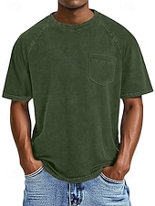 preiswerte Basic-T-Shirts-Herren Baumwoll-T-Shirt Gewaschenes Hemd T-Shirt Kurzarm Rundhalsausschnitt Sommer Frühling Ganzjahres Einfarbig Einfach Retro Vintage Betrübt Tasche Stückgefärbt Gewaschen Lässig Urlaub Straße