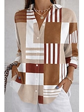 abordables Arte &amp; Diseño Blusas-Mujer Camisa Camisa de gofres Camisa con botones Botones Graphic Impresión de mármol Vintage Elegante Manga Larga Tops largos Diario Exterior Ropa de calle Verde y Azul Naranja Caqui Verano Primavera