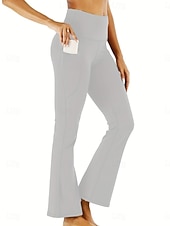baratos Leggings e collants para ioga-Mulheres Calças de Pilates Calças de ioga Bolsos Levantamento de Butt Ruched Cintura Alta Treino de Ginástica Corrida Ginástica Calças Leggings Côr Sólida Cinzento Escuro Preto Azul Marinho Esportes