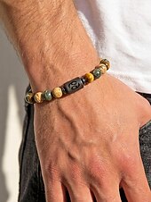 cheap Men's Jewelry-Men's Bohemian Style Natural Stone Bracelet with Zodiac Sign Pendant, Adjustable Elastic Beads, Ideal Gift, Beach Vacation and Casual Daily Wear