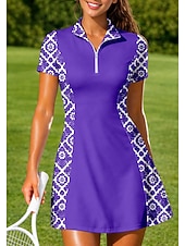 cheap Women's Tennis Dress-Women's Geometric Sports Dress Tennis Polo Dress Short Sleeve Quarter Zip Elastic Sweat-Wicking Breathable Volleyball Tennis Golf Turndown Dress Black Red Blue Tennis Clothing