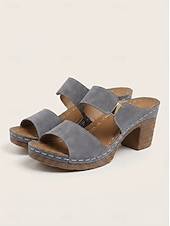 billiga Slide Sandaler-damsandaler med dubbla remmar i grön blockklack - bekväma skor för vardagsutflykter och sommarkläder