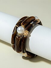 billige Damearmbånd-Bohemsk 3-delt armbåndssett i akryl for kvinner, elastiske, stabelbare armbånd, perfekt for strandferie, hverdagsbruk og sommertilbehør