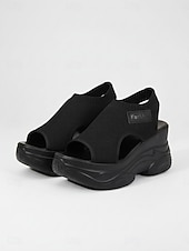 voordelige Sport Sandalen-Damessandalen met sleehak in bruin gebreid materiaal, ademende gebreide sportsandalen, veelzijdige casual schoenen voor vakantie en wandelen. &amp;zomerse dag