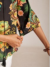abordables Blusas y camisas-Top de gasa fluida con mangas raglán y estampado paisley.