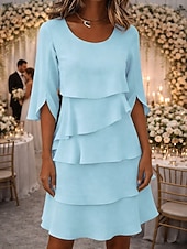 baratos Vestidos de Festa-Mulheres Azul Preto Rosa Verão Primavera Outono Minivestido Vestido A Line Vestido plissado Férias Formal Vestidos Semi-Formais Diário Escritório Casamento Normal Gola Redonda