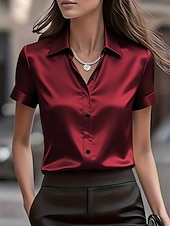 preiswerte Einfache Blusen-Damen Hemd Bluse Knöpfe Einfach Stilvoll Klassisch Modern Kurzarm Hemdkragen Normale Oberteile Täglich Ferien Ausgehen Schwarz Weiß Rote Sommer Frühling