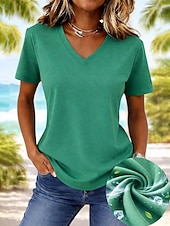  Femmes T-shirt Chemise en coton Couleur Unie Mode Élégant Basique Manche Courte Col en V Hauts Réguliers Occasionnel Quotidien Sortir Blanche Rose Claire Rouge bleu marine Vert Été Printemps