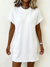voordelige Witte jurk-Dames Mini-jurk T shirt jurk Basic Klassiek Dagelijks Weekend Ruim Passend Effen Korte mouw Strakke ronde hals Zwart Wit Blozend Roze Leger Groen Zomer Lente