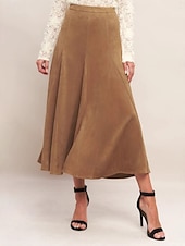 abordables Jupes décontractées-Femmes Jupe en faux daim Élégant Mode Occasionnel Midi Taille haute Jupes Uni Micro-Élastique Quotidien Rue Kaki Printemps