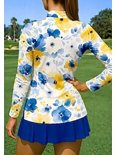 baratos Camisa Feminina-Mulheres Floral Abstrato Tops Camisa Esportiva Camisa de tênis Top de tênis Manga Longa Zíper Floral UPF50+ Resistente a UV Elasticidade Alta Pavio Humido Respirável Voleibal Tênis Golfe Gola Alta