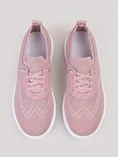 cheap Women's Sneakers-Women's Pink Breathable Knit Sneakers – Lightweight Walking Shoes, Slip-On Style Shoes for Casual, Travel &amp; Everyday Use