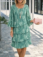 economico Abiti floreali-Per donna Abito al ginocchio Abito a Tubino Casual Vestibilità regolare Floreale Grafico Manica 3/4 Girocollo Rosa Arancione Verde Estate Primavera