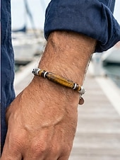 abordables Bijoux pour hommes-Bracelet bohème pour homme en acier titane et pierres naturelles, bracelet à maillons multicolores idéal pour les vacances à la plage, les tenues d'été décontractées et le quotidien.