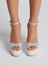 abordables Sandales à Plateforme-Sandales blanches à plateforme pour femme, à talons aiguilles et bride cheville, idéales pour un mariage ou une cérémonie. &amp; réception