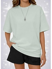 abordables Camiseta lisa-Camiseta de mujer de 100% algodón oversized camiseta de color sólido moda clásica casual de manga corta cuello redondo tops regulares para deportes salir diario verde salvia negro blanco amarillo