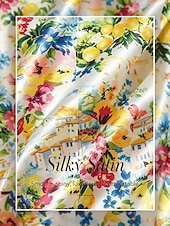 billiga Semesterklänningar-semester citrus trädgård silkeslen satin rak skjortklänning