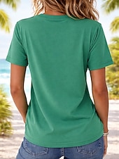  Femmes T-shirt Chemise en coton Couleur Unie Mode Élégant Basique Manche Courte Col en V Hauts Réguliers Occasionnel Quotidien Sortir Blanche Rose Claire Rouge bleu marine Vert Été Printemps