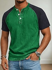  Férfi Henley ing 100% Cotton Acid Wash ing Rövid ujjú Henley Tavaszi nyár Nyár Tavasz Színes Kollázs Retró Alkalmi Henley Kollázs Régies stílus Színes Hétköznapi Medence Rózsaszín Szürke Férfi fels