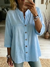 preiswerte Einfache Blusen-Damen Bluse Einfarbig Täglich Stilvoll Basic Dreiviertelarm V Ausschnitt Normale Oberteile Lässig Täglich Blau Schwarz Weiß Rosa Grün Sommer Frühling