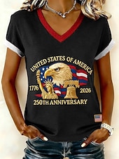 Amerikaanse onafhankelijkheidsdag Dames T-shirt Afdrukken Grafisch Brief Amerikaanse vlag Stijlvol Klassiek Casual Korte mouw V-hals Normale tops Casual Dagelijks Zwart Marineblauw Zomer Lente
