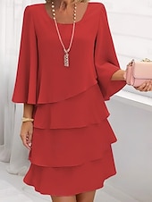 economico Abiti in chiffon-Per donna Mini Abito Vestito Casual Vestito in Chiffon Abito a Strati Elegante Moda Moderno All'aperto Vacanza Uscire Vestibilità comoda Semplice Mezza Manica Girocollo Rosa Rosso Cachi Estate