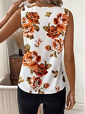 billige Grafisk tank-Women's Tank Top Floral Graphic Plants Elegant Vintage Stylish Sleeveless V Neck Regular Tops Beach Wedding Casual Daily White Light Pink Light Purple Orange Summer Spring