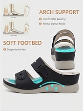 cheap Comfort Sandals-Women's Green Wedge Sandals – Adjustable Strap Comfort Sandals with Arch Support, Lightweight Cushioned Walking Shoes for Travel, Daily Wear, Outdoor Walking &amp; Garden Leisure