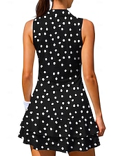 abordables Robe de tennis pour femmes-Femmes Géométrique À pois Robe de tennis tenue de sport Sans manches Floral Respirant Tennis Le golf Badminton Col Polo Col zippé Robe Noir avec blanc Jaune Rose Vêtements de tennis